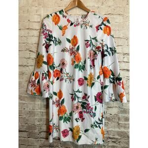 Asos‎ Dress Womens 8 Shift Bright Florals Long Bell Sleeve Stretch Multicolor